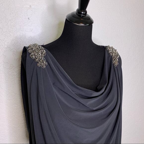 Cache charcoal gray rhinestone shoulder open back dress size 6 - Picture 3 of 15